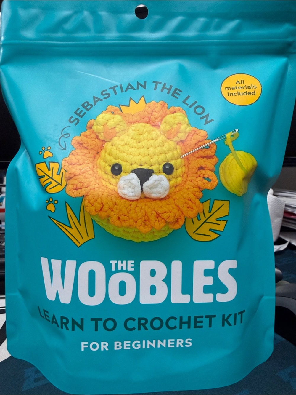 The Woobles Sebastian the Lion Crochet Kit - Yellow & Orange